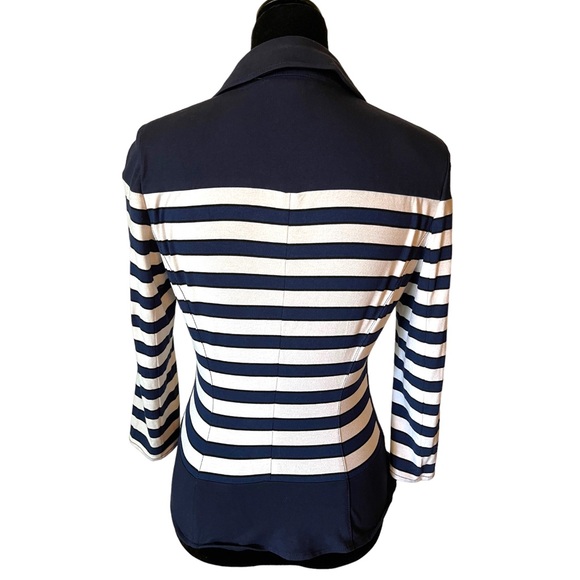 White House Black Market Navy White Stripe Stretch Jacket - Picture 2 of 5